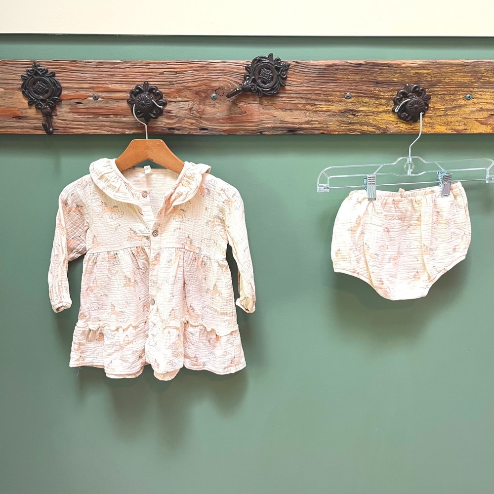 Quincy Mae Baby Girls Cream Unicorn Cotton Gauze Tunic and Bloomer Set 18-24M